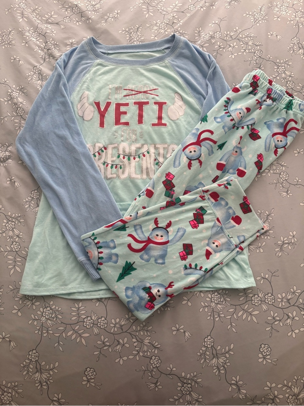Justice Mint & Light Blue Yeti Holiday Pajama Set